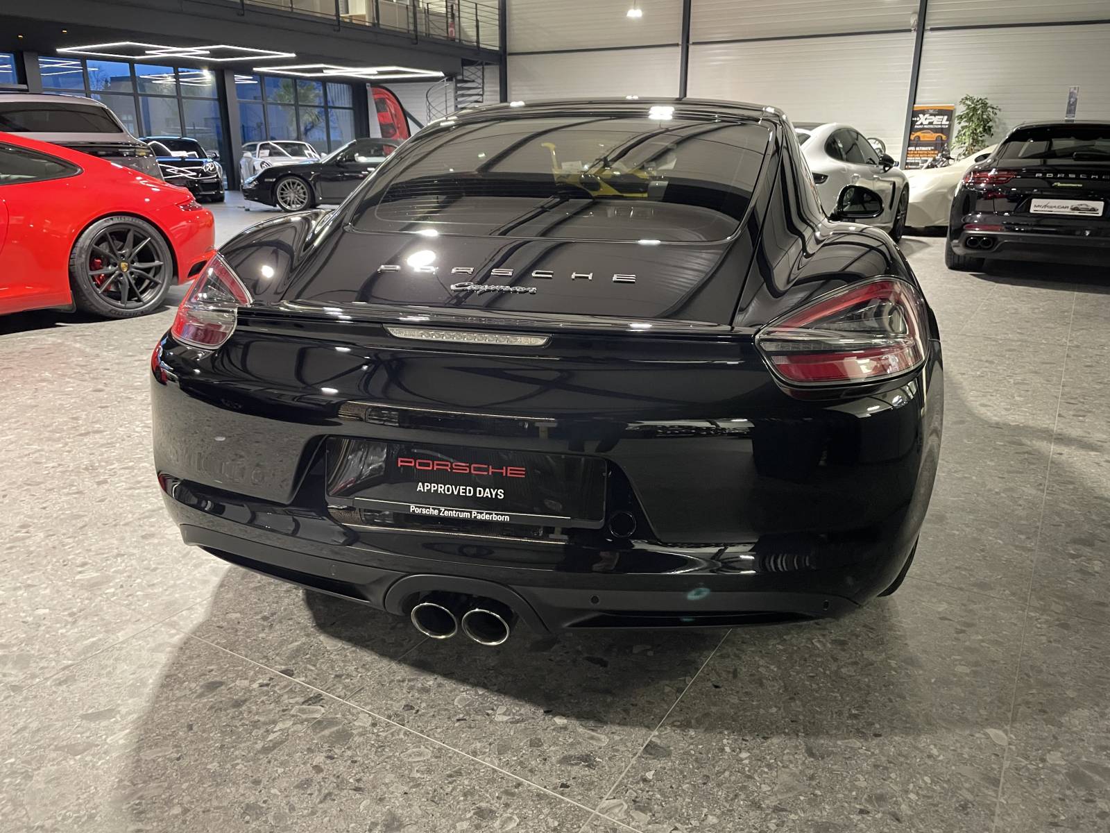 Vue de l’arrière : Arrière musclé avec aileron et double sortie d’échappement sport chromée.